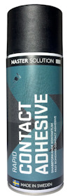 Sprayburk med svart lock och etikett som säger "Master Solution Rapid Contact Adhesive Made in Sweden".
