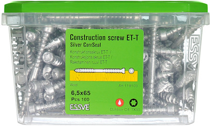 Förpackning med konstruktionsskruvar ET-T, 6,5x65 mm, 100 stycken, ESSVE.