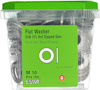 Plastförpackning med 100 planbrickor, M10, varmförzinkade. Grönt lock, märkning: ESSVE, Art 61068341.