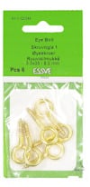 Förpackning med sex mässingsfärgade skruvöglor, 3.5x35 mm, från Essve.