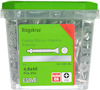 Plastburk med grönt lock innehållande vingskruvar; etikett på flera språk visar storlek 4,8x45, 250 st, ESSVE.