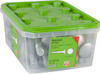 Transparent förpackning med grönt lock innehållande vagnsbult M12x120, 20 st. Text: "Vagnsbult ISO 8677".