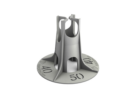 Grå plastdistans med siffran 50 och texten "Euro 3/406" präglad på basen.