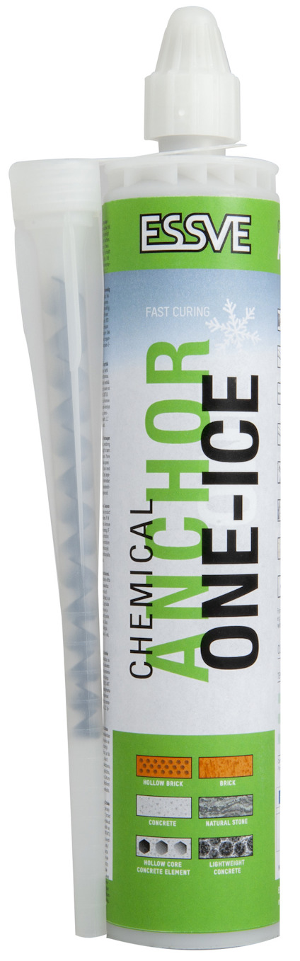 ESSVE kemisk ankarmassa ONE-ICE i grön och vit förpackning med medföljande blandrör.