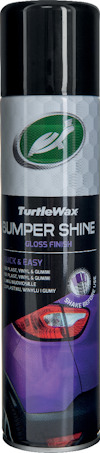 Sprayburk med Turtle Wax Bumper Shine för blank finish på bilens stötfångare.