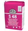 Vit förpackning med rött och svart tryck, märkt "ARDEX S 48" och "Högflexibel fästmassa".
