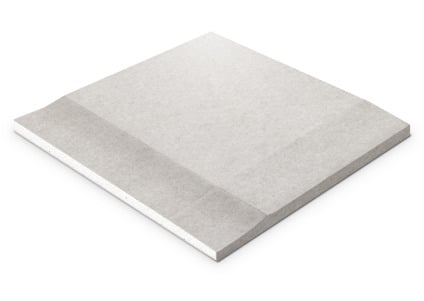 Vit gipsskiva med avfasade kanter på en vit bakgrund.