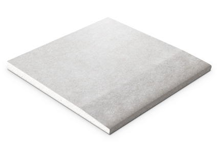 Kvadratisk gipsskiva med en slät yta, lätt skuggning över ytan.