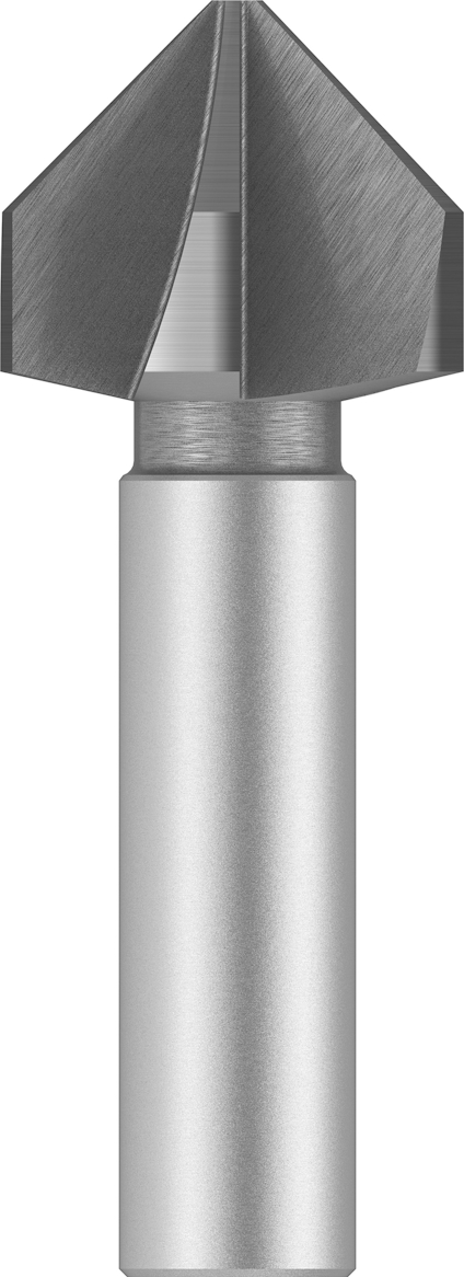 Metallborr med konisk spets och cylindrisk skaft, användbar för försänkning eller att skapa avrundade kanter.