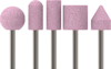 Fem rosa slipverktyg med olika former och silverfärgade skaft.