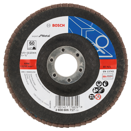 Bosch expert metal sliprondell, 125 x 22,23 mm, 12250 min⁻¹, 80 m/s, EN 13743.