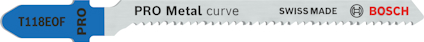 Sticksågblad med texten "T118EOF PRO Metal curve SWISS MADE BOSCH".