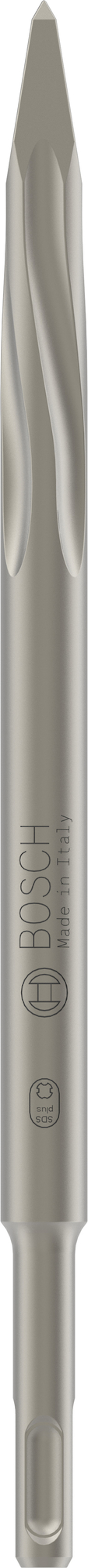 Mejsel i metall med smal spets och avlångt skaft. Texten "BOSCH" syns på skaftet.