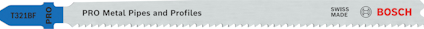 Sabelsågblad från Bosch, T321BF, för metallrör och profiler, grått med blå topp, tandad kant.