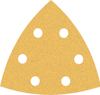 Triangulärt sandpapper med sex hål.