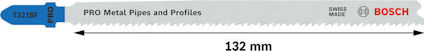 Sågklinga med text "PRO Metal Pipes and Profiles", "132 mm", "SWISS MADE", "BOSCH" och "T3218F".