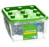 Plastburk med gipsskruv, grön lock och etikett med texten "Gipsskruv 3,9x30, 1000 st, ESSVE".