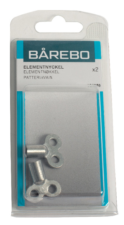 Förpackning med två Bårebo elementnycklar, inkluderas text: "ELEMENTNYCKEL PATTERIAVAIN".