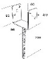 Metallbeslag med U-form, hål på sidorna och en 200 mm gängad stång. Mått: 60x92 mm, 4,0 mm tjocklek, 98 mm bredd.