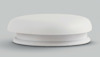 Vit, rund takventil i plast med minimalistisk design på grå bakgrund.