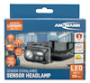 Förpackning av Ansmann sensor pannlampa LED med 230 lumen och 25 timmars batteritid.