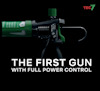Grön och svart applikator med texten "THE FIRST GUN WITH FULL POWER CONTROL" och "TEC 7".