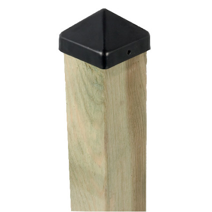 En vertikal träpåle med en svart pyramidformad topp.