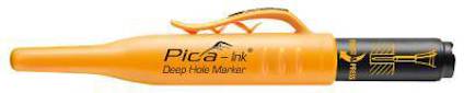 Orange och svart djuphålsmarkör märkt "Pica-Ink Deep Hole Marker".