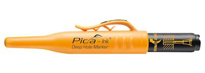 Gul märkpenna märkt "Pica-Ink Deep Hole Marker" med en svart spets och klämma.